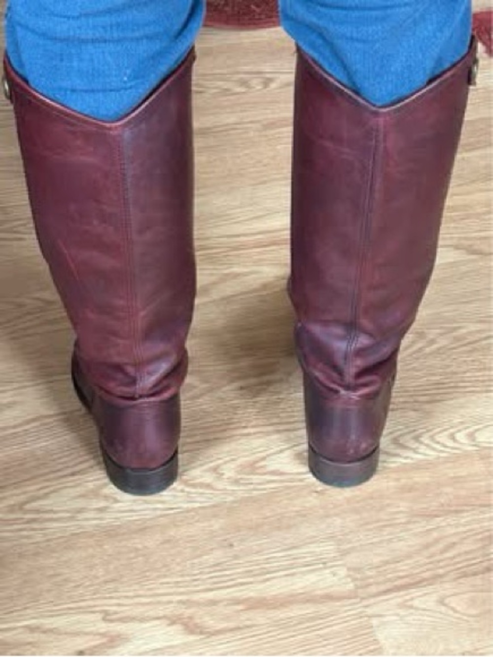 Frye Burgundy Leather Mid-Calf Riding Boots - Picture 3 of 4